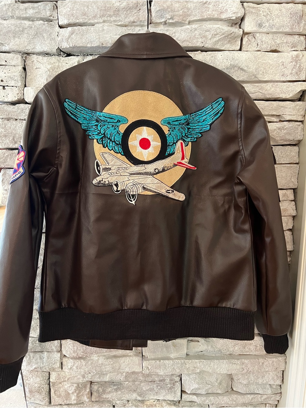 Captain Marvel Brown Bomber Jacket with Winged Plane Patch